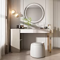 Elegant Modern Dressing Table Interior With Round Mirror Green Plant And White Stool 3d model