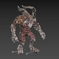 Fierce Mythical Monster with Red Skin Large Horns Muscular Build and Sharp Claws
