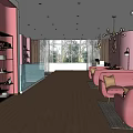 Modern Beauty Hair Salon Interior With Pink Theme White Reception Desk Pink Sofas And Chandeliers