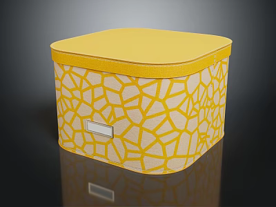 Decorative Ornaments Set Storage Box With Yellow Lid Crackle Pattern Beige Base And Silver Label 3d model