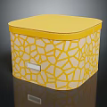 Decorative Ornaments Set Storage Box With Yellow Lid Crackle Pattern Beige Base And Silver Label