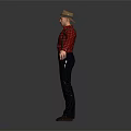 A Man Wearing Hat Red Plaid Shirt And Suspenders With Arms Outstretched On Dark Background