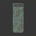 Architectural Vertical Building Component With Teal Rusty Weathered Texture And Rectangular Top Opening