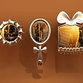 Three Decorative Mirrors with Radiant Bow and Cross Frames Reflecting Grid Patterns on Brown Background 3d model