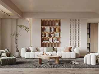 Quiet living room Cream living room 3d model