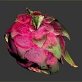 Fresh Pink Dragon Fruit With Green Leaves On Dark Background Showing Ripe Texture And Reflection