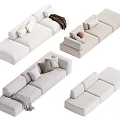 Modern Light Colored Sectional Sofa With Multiple Cushions And Throw Blanket Configurations 3d model