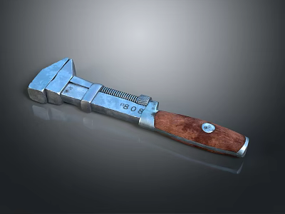 High Quality Durable Adjustable Wrench With Metal Construction And Wooden Grip Handle 3d model
