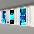 Modern Photo Wall Design With Abstract Blue Patterns And White Frame Decorative Lighting