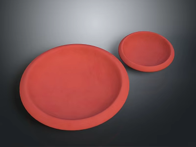 Household Items Two Different Sizes Red Round Plates With Smooth Surface 3d model