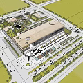 Modern Commercial Complex Layout With Surrounding Roads Green Spaces And Parking Areas