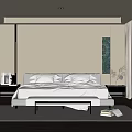 Modern Minimalist Bedroom With Large Bed Bench Nightstand And Large Windows Overlooking Green Trees