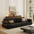 Black Leather Sofa with Beige Brown Cushions and Coffee Table Set in Modern Interior