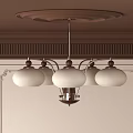Elegant Classic Chandelier With White Glass Shades And Metal Frame On Decorative Ceiling