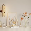 Elegant Decorative Accessories Set With Wall Lamp Framed Artwork Flowers In Vase Candle And Tray