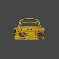 Yellow Old Car Frame With Rusted Worn Body Structure And Missing Parts