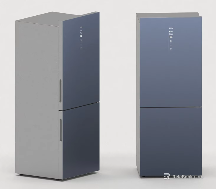 Modern Double Door Refrigerators With Sleek Gray And Blue Design For Home Kitchen Use 3d model 