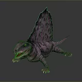 Purple Dinosaur Model With Spiked Sail Back Open Mouth And Sharp Teeth On Dark Background