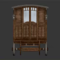 Vintage Wooden Horse-Drawn Carriage With Roof Windows Steps And Wheels