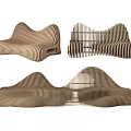 Modern Outdoor Landscape Seats With Unique Wavy Striped Wooden Design And Ergonomic Shape