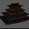 Ancient Multi tiered Architecture With Black Roof Brown Structure And Overhanging Eaves 3d model