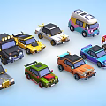 Colorful Cartoon Style Cars Including SUVs Race Cars And Vintage Models In Vibrant Hues