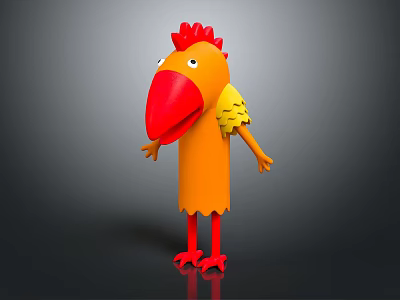 Playful Colorful Bird Character With Red Comb Yellow Body Red Beak And Red Feet 3d model