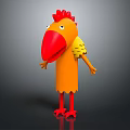 Playful Colorful Bird Character With Red Comb Yellow Body Red Beak And Red Feet