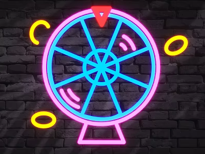 Neon Decorative Lights with Wheel Shape in Blue Pink and Yellow on Brick Wall Background 3d model