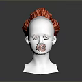 Realistic White Head Mannequin 3D Model With Red Curly Hairstyle Design