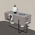 Modern Bedside Table With Decorative Lamp Tablet Magazines And Metal Frame Storage 3d model