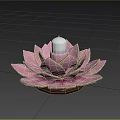 Lotus Shaped Candle Lamp with Pink Petals Gold Edges and White Candle Centerpiece