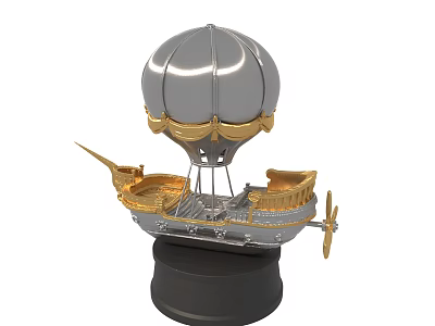 Metallic Hot Air Balloon Landscape Sculpture With Silver Gold Accents And Black Base 3d model