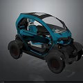 Small Blue Electric Car with Two Seater Modern Compact Design and Large Wheels