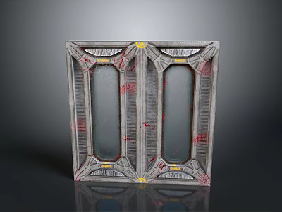 Ornate Metal Door With Glass Panels And Red Decorative Accents 3d model