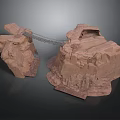 Detailed Rock Formation Model Featuring Connecting Bridge And Cave Structures