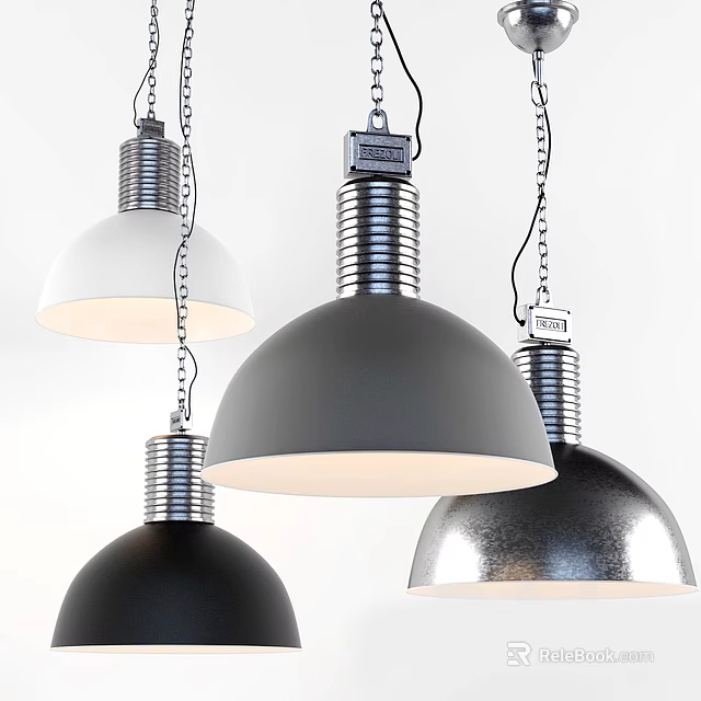 Modern Pendant Lights With Black White Gray Metal Shades And Industrial Design 3d model 