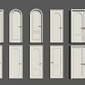White Hinged Doors in Various Styles with Arched Tops and Panel Designs 3d model