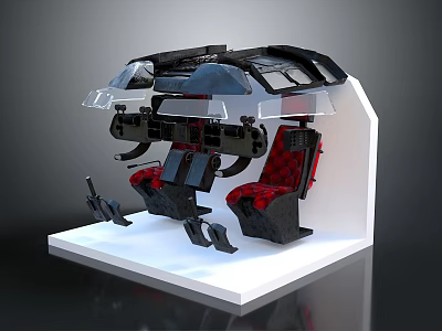 Detailed Aircraft Cockpit Model With Red Checkered Seats And Control Panels 3d model