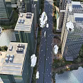 Birds Eye View Urban Planning With Tall Buildings Roads River And Green Areas