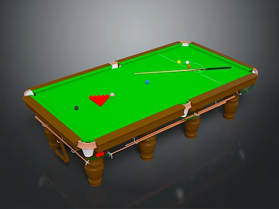 Professional Billiard Table With Green Felt Surface Wooden Legs Cue And Balls 3d model