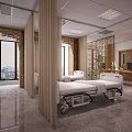 Modern Hospital Outpatient Ward With Clean Bright Space Hospital Beds Windows Curtains And City View
