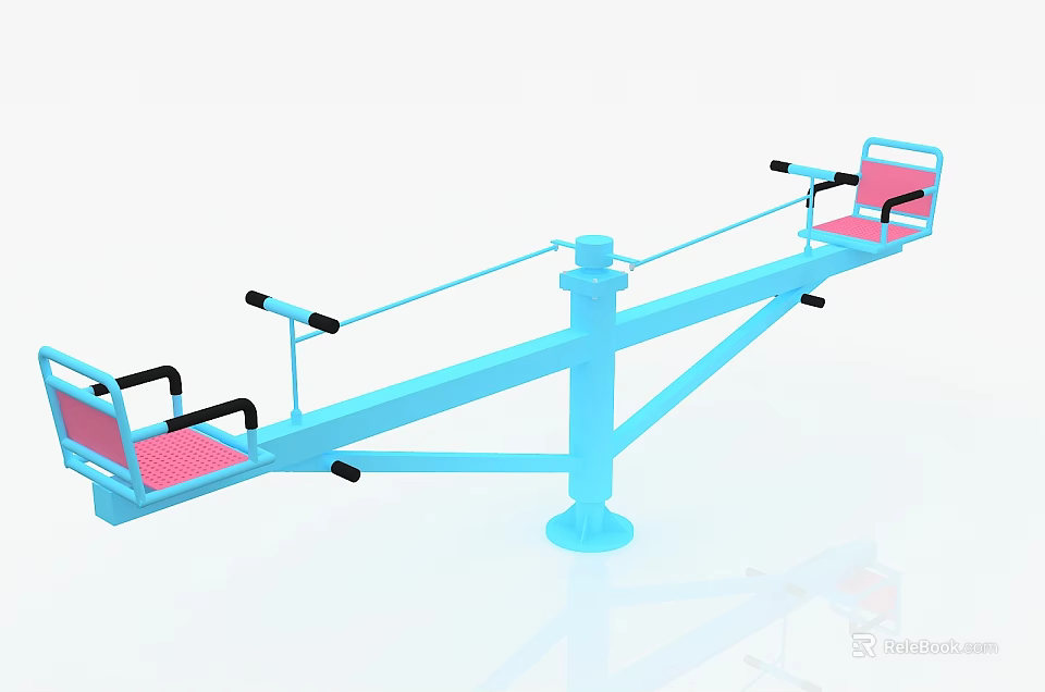 Colorful Children's Seesaw With Blue Frame And Pink Seats For Playground Fun 3d model 