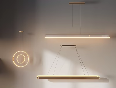 Elegant Modern Pendant Lights Featuring Circular And Linear Shapes With Metal Frames Illuminated 3d model