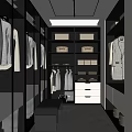 Modern Walk In Closet With Glass Doors Hanging Clothes Storage Baskets Drawers And Bench