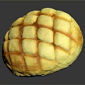 Golden Yellow Baked Pastry With Grid Pattern On Crispy Surface And Oval Shape 3d model