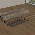Natural Stone Wood Planks In Various Colors And Shapes On Wooden Floor With Potted Plant