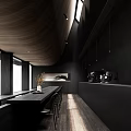 Modern Coffee Shop Interior With Black Bar Counter And High Stool Seating Design