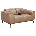 Modern Light Brown Navy Blue Upholstered Two Seater Sofa with Decorative Cushions Round Balls