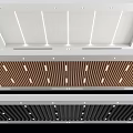 Modern Ceiling Design With White Panels Wooden Slats Black Strips And LED Lights